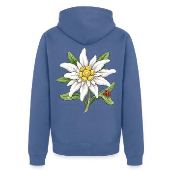 Weiße Blüte mit Marienkäfer - Unisex Premium Bio Zip Hoodie - Taubenblau - Hinten - Nico (187cm)