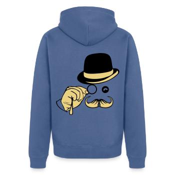 sourire chapeau monocle moustache melon - Veste à capuche bio Premium Unisexe - bleu pigeon - Dos - Nico (187cm)