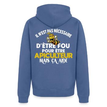 Apiculteur, idée cadeau humour apiculture, métier - Veste à capuche bio Premium Unisexe - bleu pigeon - Dos - Nico (187cm)