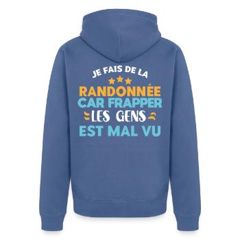 randonneur idée cadeau passion randonnée, humour - Veste à capuche bio Premium Unisexe - bleu pigeon - Dos - Nico (187cm)