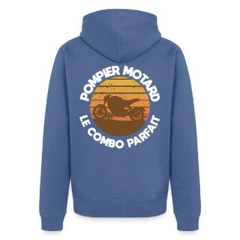 Pompier Motard, idée cadeau soldat du feu, moto - Veste à capuche bio Premium Unisexe - bleu pigeon - Dos - Nico (187cm)