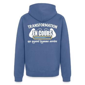 Régime sport musculation perte de gras humour - Veste à capuche bio Premium Unisexe - bleu pigeon - Dos - Nico (187cm)