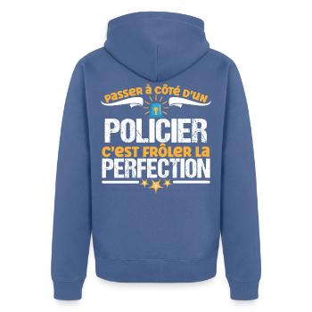 Policier idée cadeau humour métier police - Veste à capuche bio Premium Unisexe - bleu pigeon - Dos - Nico (187cm)