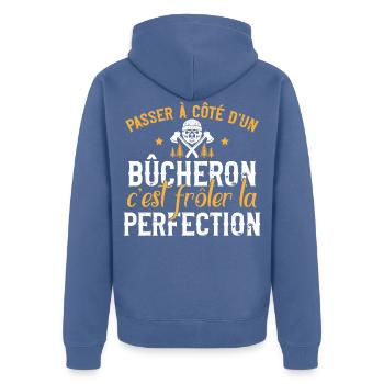 Bûcheron humour métier, bois, idée cadeau original - Veste à capuche bio Premium Unisexe - bleu pigeon - Dos - Nico (187cm)