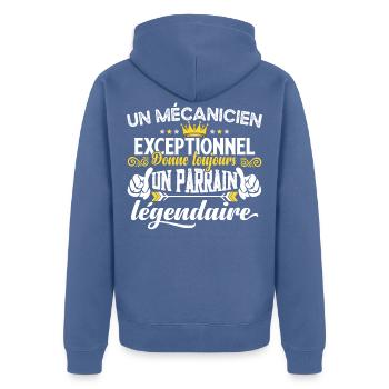 Mécanicien futur parrain idée cadeau humour métier - Veste à capuche bio Premium Unisexe - bleu pigeon - Dos - Nico (187cm)