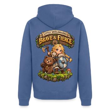Little Shieldmaiden - Brave & Fierce - Unisex Premium Bio Zip Hoodie - Taubenblau - Hinten - Nico (187cm)