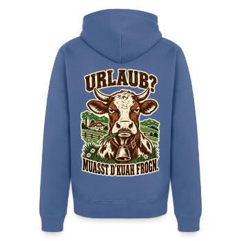 Urlaub Muasst d Kuah frogn - Unisex Premium Bio Zip Hoodie - Taubenblau - Hinten - Nico (187cm)