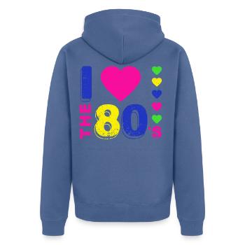 Ich liebe die 80er. 80er Jahre Stil. 80er Jahre Musik - Unisex Premium Bio Zip Hoodie - Taubenblau - Hinten - Nico (187cm)