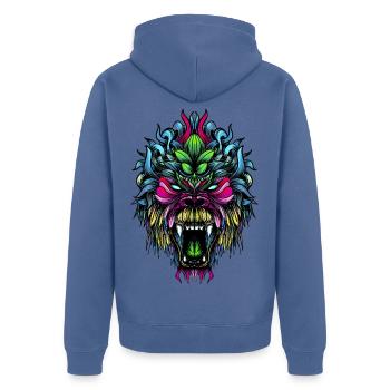 Gorilla Farbe - Unisex Premium Bio Zip Hoodie - Taubenblau - Hinten - Nico (187cm)