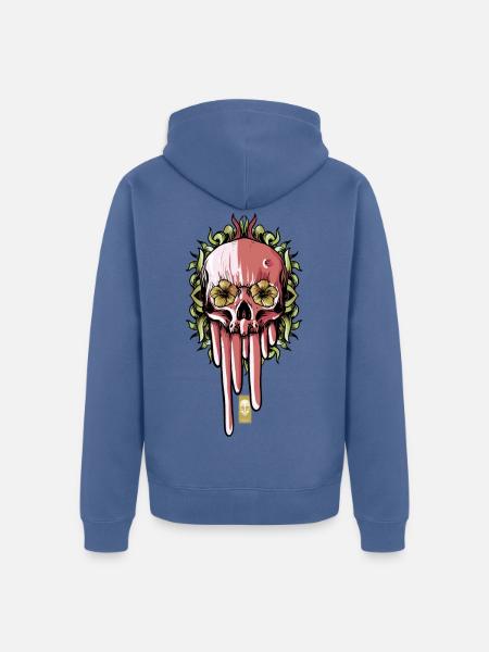 Schädel und Blumen - Unisex Premium Bio Zip Hoodie - Taubenblau