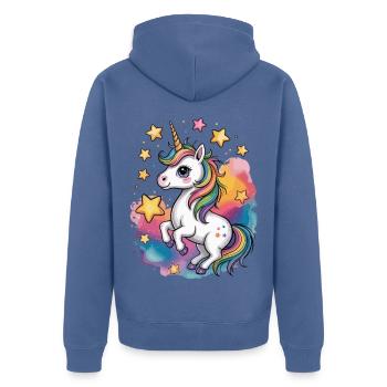 Licorne colorée avec des étoiles et un arc-en-ciel - Veste à capuche bio Premium Unisexe - bleu pigeon - Dos - Nico (187cm)