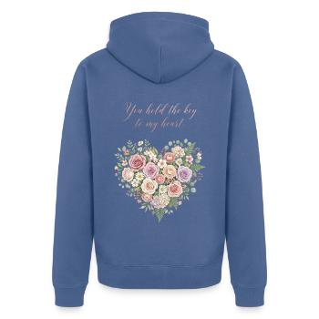 Floral key to the heart - Unisex Premium Organic Zip Hoodie - stone blue - Back - Nico (187cm)