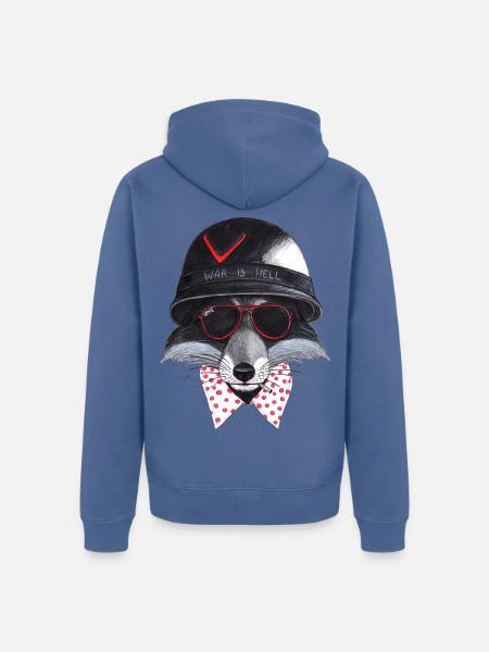 Rebellenfuchs: Helm, rote Brille - Unisex Premium Bio Zip Hoodie - Taubenblau
