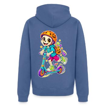 Halloween-Skelett auf Scooter - Unisex Premium Bio Zip Hoodie - Taubenblau - Hinten - Nico (187cm)
