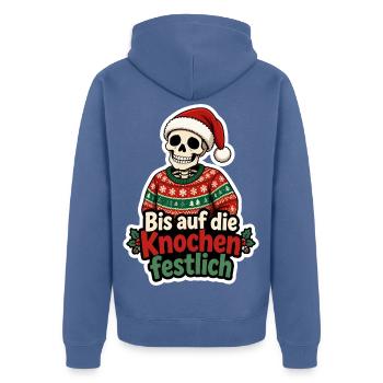 Bis auf die Knochen festlich Skelett Weihnachten - Unisex Premium Bio Zip Hoodie - Taubenblau - Hinten - Nico (187cm)
