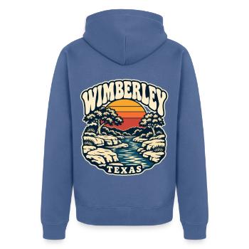 Texas Wimberley Sonnenuntergang Fluss - Unisex Premium Bio Zip Hoodie - Taubenblau - Hinten - Nico (187cm)