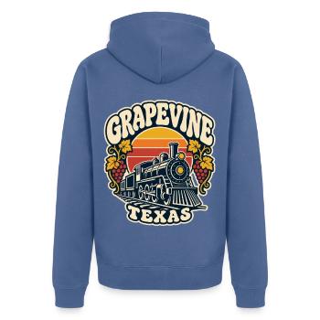Grapevine Texas Zug Retro - Unisex Premium Bio Zip Hoodie - Taubenblau - Hinten - Nico (187cm)
