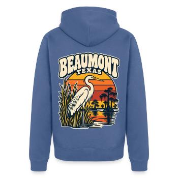 Texas Beaumont Sunset Heron - Unisex Premium Bio Zip Hoodie - Taubenblau - Hinten - Nico (187cm)