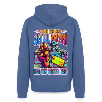 Neon Skelett Zeh Zettel - Unisex Premium Bio Zip Hoodie - Taubenblau - Hinten - Nico (187cm)