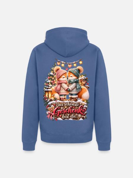 Winterliebe Fuchs-Kuschelpaar - Unisex Premium Bio Zip Hoodie - Taubenblau