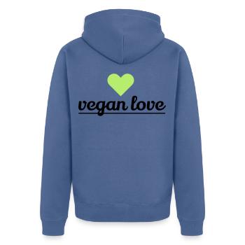 amour végétalien - Veste à capuche bio Premium Unisexe - bleu pigeon - Dos - Nico (187cm)