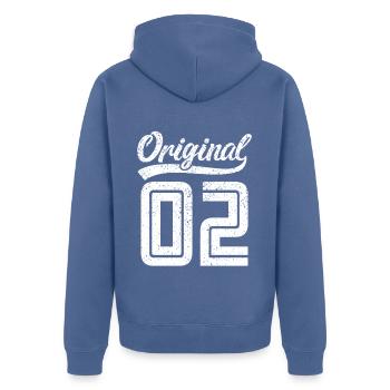 2002 Original 02 geboren 2002 - Unisex Premium Bio Zip Hoodie - Taubenblau - Hinten - Nico (187cm)