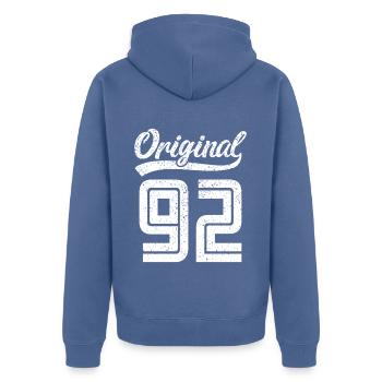 1992 Original 92 Né en 1992 - Veste à capuche bio Premium Unisexe - bleu pigeon - Dos - Nico (187cm)