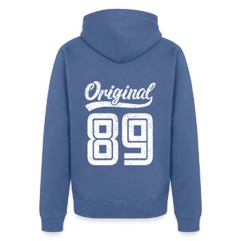 1989 Original 89 geboren 1989 - Unisex Premium Bio Zip Hoodie - Taubenblau - Hinten - Nico (187cm)
