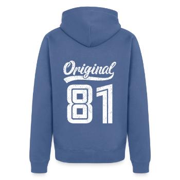 1981 Original 81 geboren 1981 - Unisex Premium Bio Zip Hoodie - Taubenblau - Hinten - Nico (187cm)
