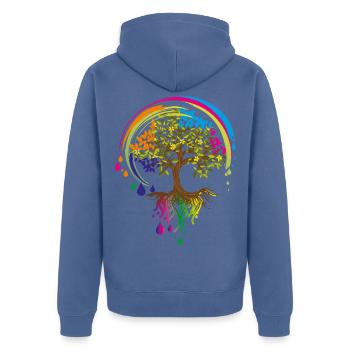 colourful tree - Unisex Premium Organic Zip Hoodie - stone blue - Back - Nico (187cm)