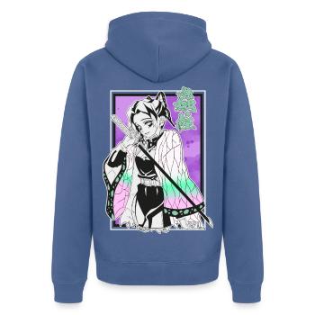Kimetsu Shinobu - Unisex Premium Bio Zip Hoodie - Taubenblau - Hinten - Nico (187cm)