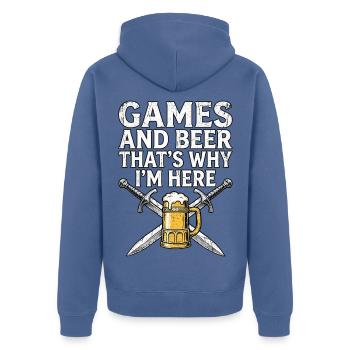 Mittelalter Schwert Spiele Bier - Unisex Premium Bio Zip Hoodie - Taubenblau - Hinten - Nico (187cm)
