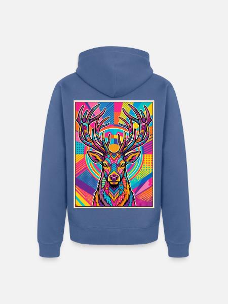 Hirsch Neon Pop Art Kaleidoskop - Unisex Premium Bio Zip Hoodie - Taubenblau