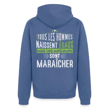 Maraîcher parfait, idée cadeau, maraîchage, bio - Veste à capuche bio Premium Unisexe - bleu pigeon - Dos - Nico (187cm)