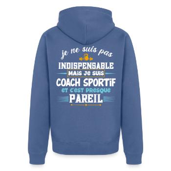 Coach sportif, idée cadeau entraîneur. Coaching - Veste à capuche bio Premium Unisexe - bleu pigeon - Dos - Nico (187cm)