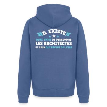 Architecte métier humour idée cadeau humoristique - Veste à capuche bio Premium Unisexe - bleu pigeon - Dos - Nico (187cm)