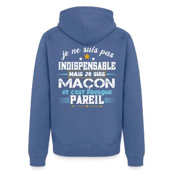 Maçon, idée cadeau maçonnerie béton. Humour métier - Veste à capuche bio Premium Unisexe - bleu pigeon - Dos - Nico (187cm)