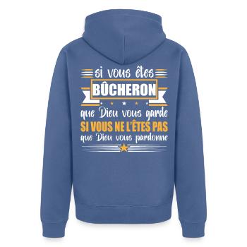 Bûcheron humour métier, bois, idée cadeau original - Veste à capuche bio Premium Unisexe - bleu pigeon - Dos - Nico (187cm)