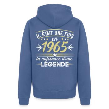 1965 anniversaire année de naissance cadeau humour - Veste à capuche bio Premium Unisexe - bleu pigeon - Dos - Nico (187cm)