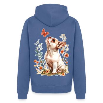 Französische Bulldogge Schmetterling - Unisex Premium Bio Zip Hoodie - Taubenblau - Hinten - Nico (187cm)