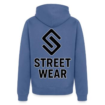 Streetwear - Unisex Premium Bio Zip Hoodie - Taubenblau - Hinten - Nico (187cm)
