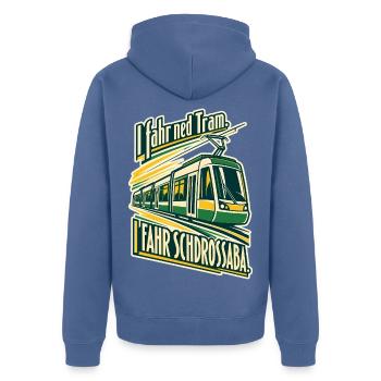 I fahr Schdrossaba - Unisex Premium Bio Zip Hoodie - Taubenblau - Hinten - Nico (187cm)