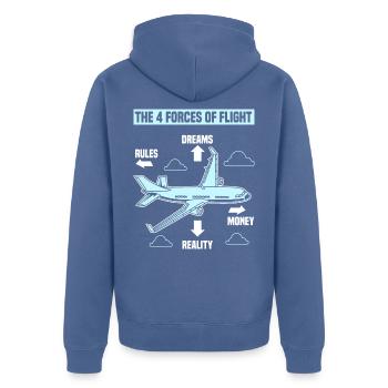 The Four 4 Forces Of Flight - Quote Gift T-Shirt - Unisex Premium Organic Zip Hoodie - stone blue - Back - Nico (187cm)