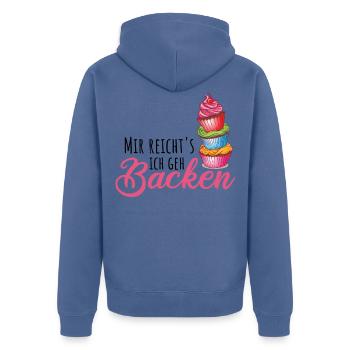 Mir reichts ich geh backen - Unisex Premium Bio Zip Hoodie - Taubenblau - Hinten - Nico (187cm)