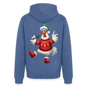 Pull de poule chantante de vacances - Veste à capuche bio Premium Unisexe - bleu pigeon - Dos - Nico (187cm)