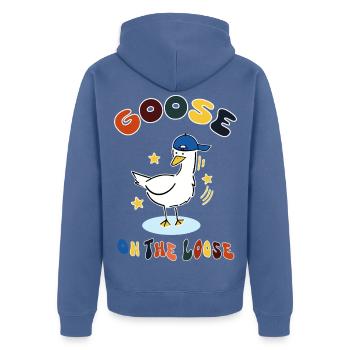 goose on the loose - Unisex Premium Organic Zip Hoodie - stone blue - Back - Nico (187cm)