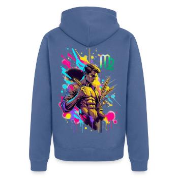 Jungfrau-Mann – Astrologiegeschenk - Unisex Premium Bio Zip Hoodie - Taubenblau - Hinten - Nico (187cm)