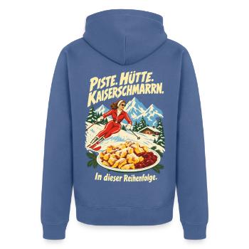 Piste Hütte Kaiserschmarrn Ski - Unisex Premium Bio Zip Hoodie - Taubenblau - Hinten - Nico (187cm)