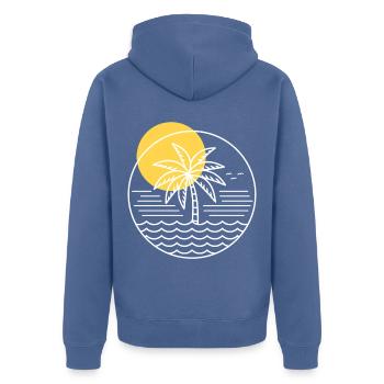 Palm Tree Circle - Unisex Premium Organic Zip Hoodie - stone blue - Back - Nico (187cm)