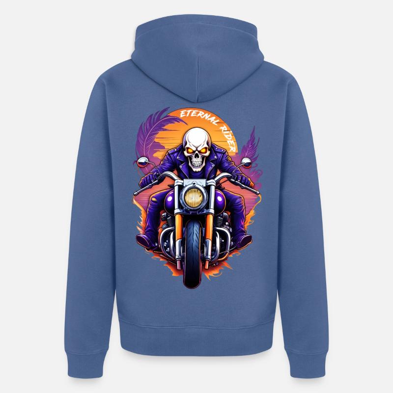 Biker squelette motard skull moto custom soleil - Veste à capuche bio Premium Unisexe - bleu pigeon